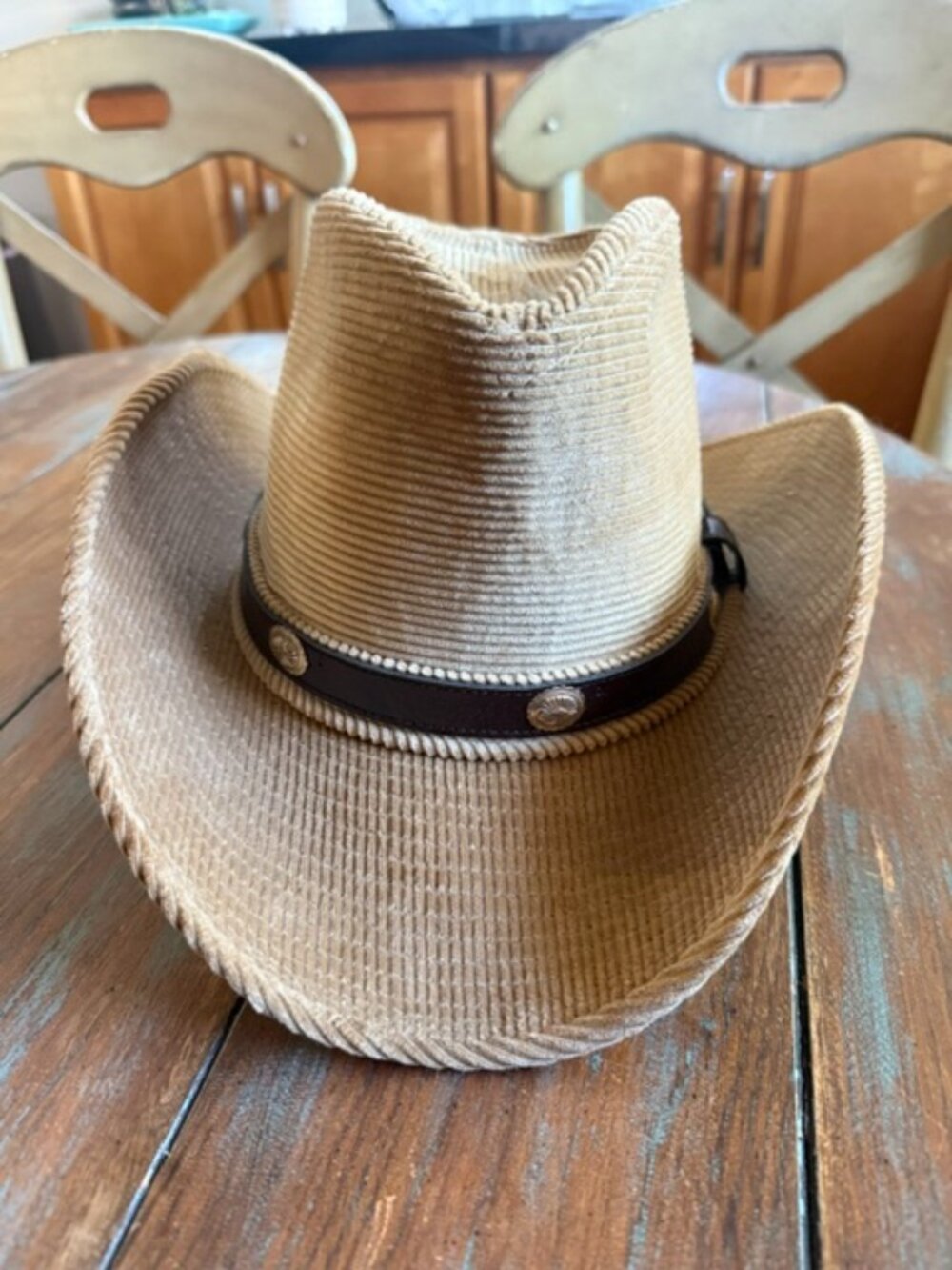 Vintage Resistol Corduroy Cowboy Hat Tan 1970s 80s Western Concho Size 7-3/8